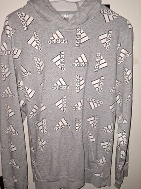 Heather grey adidas all-over print fleece hoodie